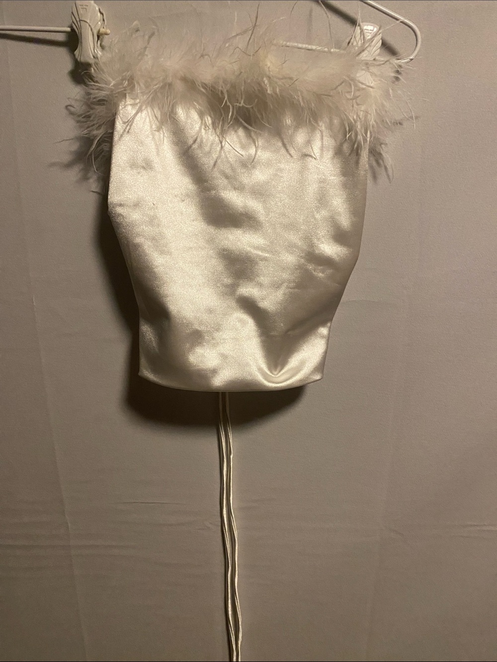 White Satin Feather-Trim Camisole Top